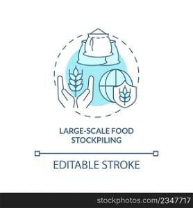 Large scale food stockpiling turquoise concept icon. Food security approaches abstract idea thin line illustration. Isolated outline drawing. Editable stroke. Arial, Myriad Pro-Bold fonts used. Large scale food stockpiling turquoise concept icon