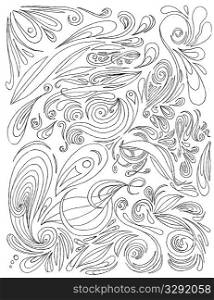 Large selection of hand drawn paisley. All elements on separate layers, easily edited.