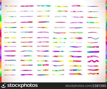Large set of colorful watercolor brush strokes.. Watercolor brushes design template