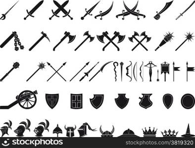 large set of medieval weapons and items isolated on white