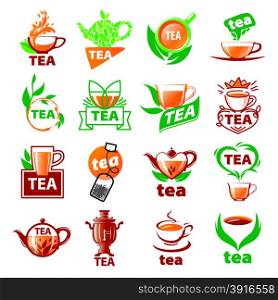 large set of vector logos tea