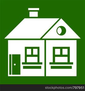 Large single-storey house icon white isolated on green background. Vector illustration. Large single-storey house icon green