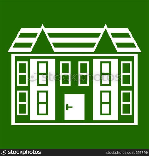 Large two-storey house icon white isolated on green background. Vector illustration. Large two-storey house icon green