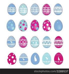 Large variety off colorful eggs. All elements on separate layers, easily edited.