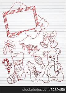 Large xmas doodles in red.