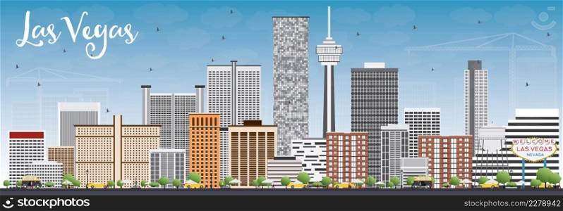 Las Vegas Skyline with Gray Buildings and Blue Sky. Vector Illustration. Business Travel and Tourism Concept with Modern Buildings. Image for Presentation Banner Placard and Web Site.