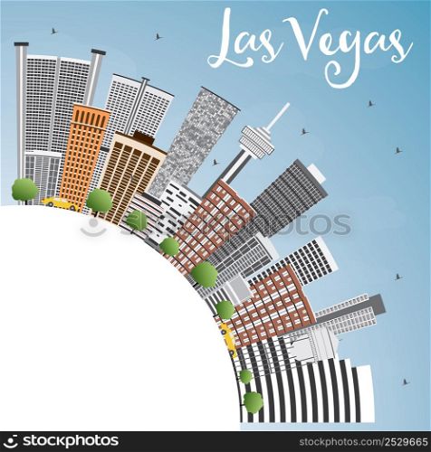 Las Vegas Skyline with Gray Buildings, Blue Sky and Copy Space. Vector Illustration. Business Travel and Tourism Concept with Modern Buildings. Image for Presentation Banner Placard and Web.