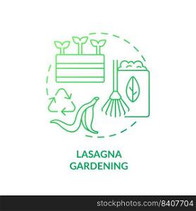 Lasagna gardening green gradient concept icon. Sheet composting. Growing plants. Gardening method abstract idea thin line illustration. Isolated outline drawing. Myriad Pro-Bold font used. Lasagna gardening green gradient concept icon