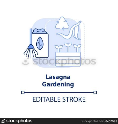Lasagna gardening light blue concept icon. Sheet composting. Gardening method abstract idea thin line illustration. Isolated outline drawing. Editable stroke. Arial, Myriad Pro-Bold fonts used. Lasagna gardening light blue concept icon