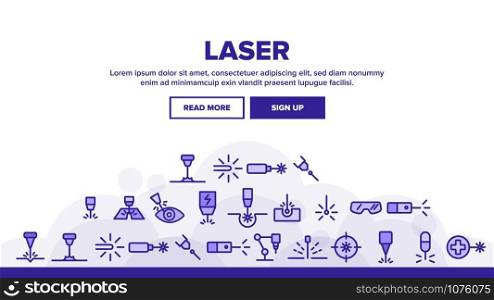 Laser Beam Landing Web Page Header Banner Template Vector. Optical Equipment And Technology Laser, Eye Protective Glasses And Target Illustration. Laser Beam Landing Header Vector