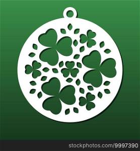 Laser cut coaster, wall art panel for cnc cutting. Floral pattern with clovers and traditional  Ireland shamrock. Home design, decorative element. Vector illustration