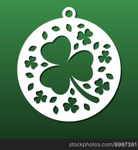 Laser cut coaster, wall art panel for cnc cutting. Floral pattern with clovers and traditional  Ireland shamrock. Home design, decorative element. Vector illustration