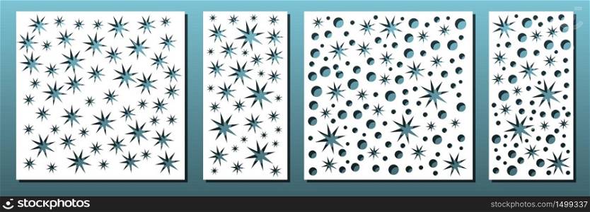 Laser cut panels. Set of templates with geometric pattern. For metal cutting stencil, paper art, wood carving, panel decor, card background design. Vector illustration