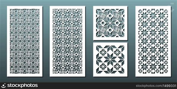 Laser cut panels vector set. Metal cutting or wood carving, fretwork stencil, paper art. Abstract geometric pattern, arabic style. For interior design or card decoration