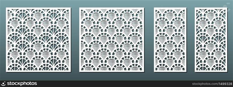 Laser cut panels with geometric pattern, vector set. Template for metal cutting, wood carving, fretwork stencil , paper art. Useful in interior design, card decoration.