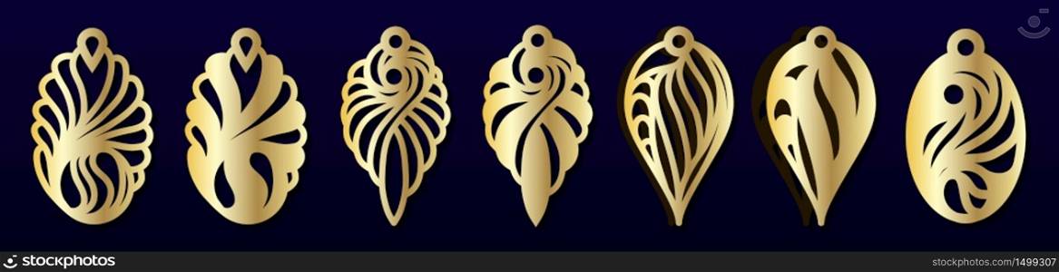 Laser cut pendants or earrings templates. Vector set. Jewelry or bijouterie design, pattern for cutting.