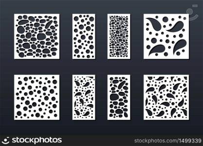 Laser cut templates for panel decor or card background with abstract geometric pattern. Cutting and paper art, cnc stencil. Vector illustration, set of square and rectangular panels.