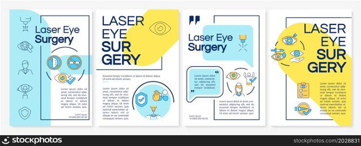 Laser eye operation brochure template. Vision issues treatment. Flyer, booklet, leaflet print, cover design with linear icons. Vector layouts for presentation, annual reports, advertisement pages. Laser eye operation brochure template