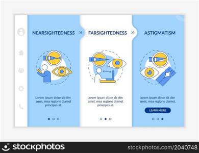 Laser eye operation onboarding vector template. Eye disease treatment. Responsive mobile website with icons. Web page walkthrough 3 step screens. Blue color concept with linear illustration. Laser eye operation onboarding vector template