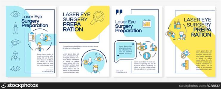 Laser eye operation preparation brochure template. Flyer, booklet, leaflet print, cover design with linear icons. Vector layouts for presentation, annual reports, advertisement pages. Laser eye operation preparation brochure template