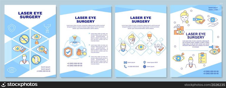 Laser eye surgery brochure template. Vision problems treatment. Flyer, booklet, leaflet print, cover design with linear icons. Vector layouts for presentation, annual reports, advertisement pages. Laser eye surgery brochure template