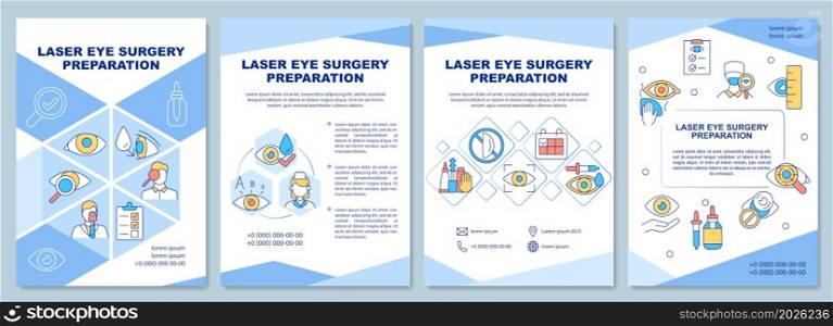 Laser eye surgery preparation brochure template. Flyer, booklet, leaflet print, cover design with linear icons. Vector layouts for presentation, annual reports, advertisement pages. Laser eye surgery preparation brochure template