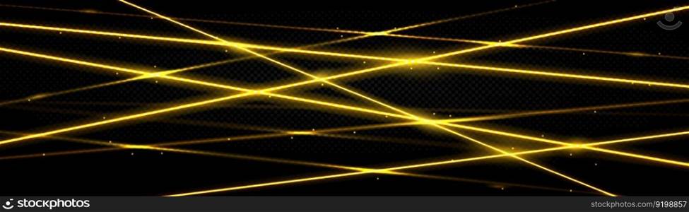 Laser gold abstract line background vector design. Premium golden pattern banner template for business concept. Modern yellow neon beam stripe illustration. Diagonal straight ray technology backdrop. Laser texture gold abstract line background