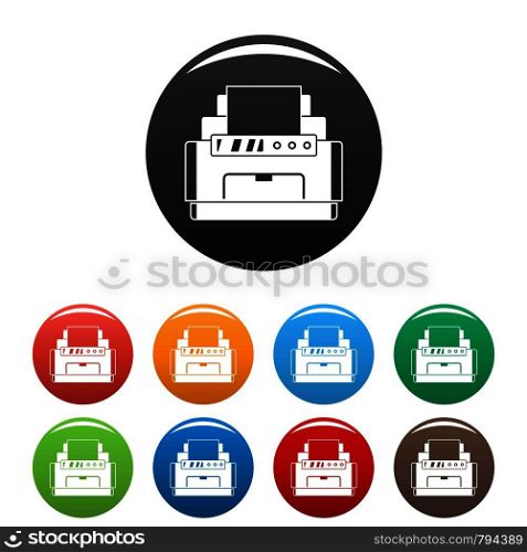 Laser printer icons set 9 color vector isolated on white for any design. Laser printer icons set color