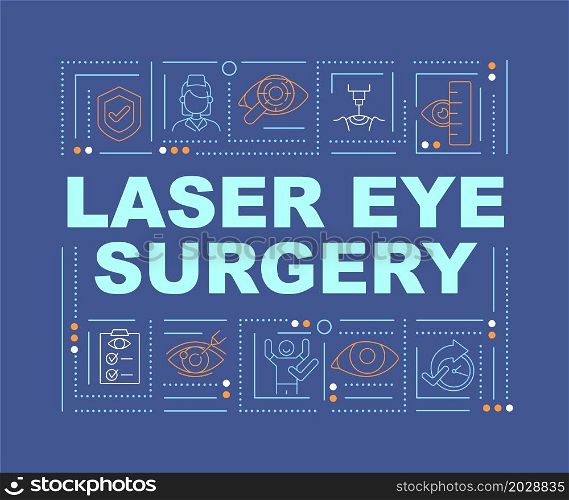 Laser surgery word concepts banner. Fast and safe operation. Infographics with linear icons on blue background. Isolated creative typography. Vector outline blue illustration with text. Laser surgery word concepts banner