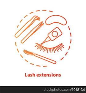 Lash extension blue concept icon. False eyelashes, permanent makeup idea thin line illustration. Cosmetology salon procedure. Red gradient vector isolated outline drawing. Editable stroke