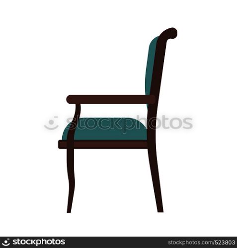 ?lassic chair side view comfortable elegance brown stylish furniture vector icon. Vintage luxury seat interior room