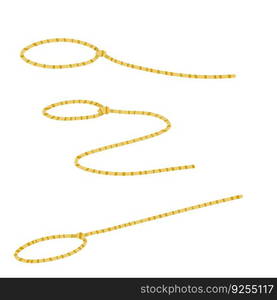 Lasso. Rope for catching animals. Element of cowboy and wild West. Long loop. Brown rustic cord. Cartoon flat illustration isolated on white. Lasso. Rope for catching animals.