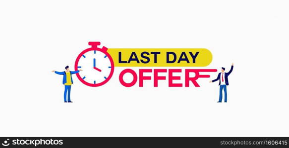 Last day offer illustration. Marketing program for attracting customers with discounts and exclusive offers limiting discounts and bargains retail profitable deals in stores and vector markets.. Last day offer illustration. Marketing program for attracting customers with discounts and exclusive offers.