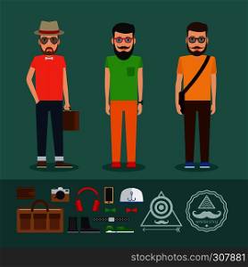 Last hipster flat style. Clothing and labels. Vector set. Last hipster flat style clothing