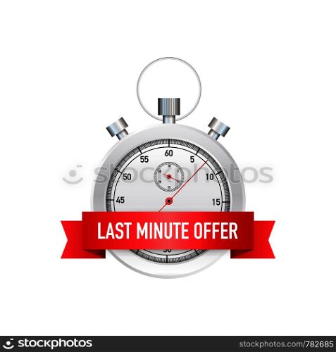 last minute offer button sign, alarm clock countdown. Vector stock illustration.