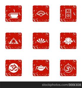 Last supper icons set. Grunge set of 9 last supper vector icons for web isolated on white background. Last supper icons set, grunge style