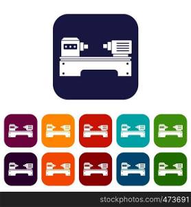 Lathe machine icons set vector illustration in flat style In colors red, blue, green and other. Lathe machine icons set flat