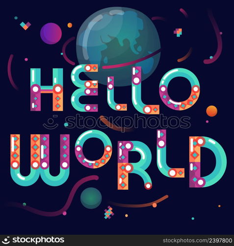 Latin alphabet cartoon constructor astronomical world poster with earth globe planets on black background abstract vector illustration . Cartoon Constructor Alphabet Globe Poster