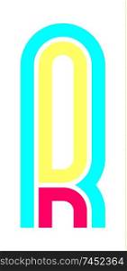 Latin alphabet, Font in the Disco style, bright multi-color letter R. Alphabet in Disco Style