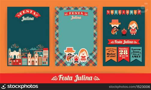 Latin American holiday, the June party of Brazil. Set of vector templates with symbolism of the holiday.. Latin American holiday, the June party of Brazil.
