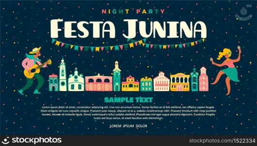 Latin American holiday, the June party of Brazil. Festa Junina. Vector banner. Design element. Latin American holiday, the June party of Brazil. Festa Junina. Vector banner