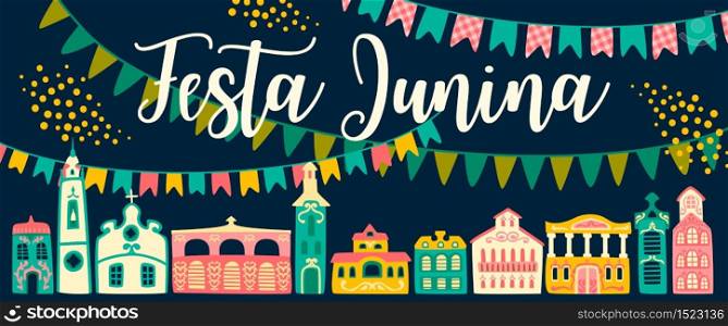 Latin American holiday, the June party of Brazil. Festa Junina. Vector banner. Design element. Latin American holiday, the June party of Brazil. Festa Junina. Vector banner