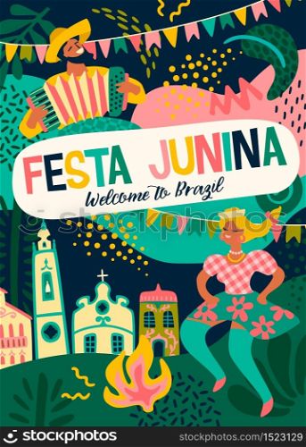 Latin American holiday, the June party of Brazil. Festa Junina. Vector illustration. Latin American holiday, the June party of Brazil. Festa Junina.