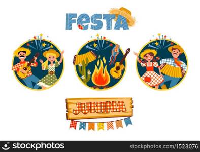 Latin American holiday, the June party of Brazil. Vector illustration with symbolism of the holiday.. Latin American holiday, the June party of Brazil.
