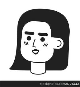 Latin american young woman smiling black and white 2D vector avatar illustration. Hispanic woman outline cartoon character face isolated. Positive latina flat user profile image, female portrait. Latin american young woman smiling black and white 2D vector avatar illustration