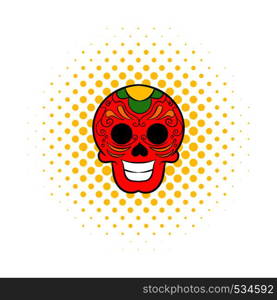 Latin skull icon in comics style isolated on white background. Latin skull icon, comics style