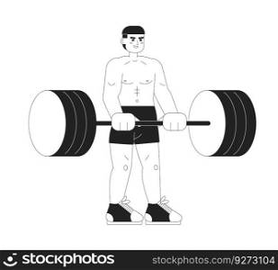 Latino american man deadlifting monochromatic flat vector character. Powerlifting competition. Editable thin line full body person on white. Simple bw cartoon spot image for web graphic design. Latino american man deadlifting monochromatic flat vector character