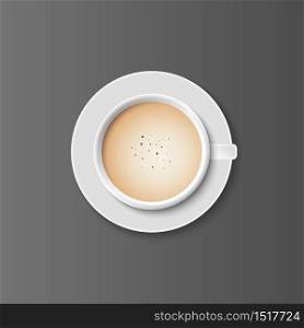 Latte coffee in white cups view from the top, vector illustration