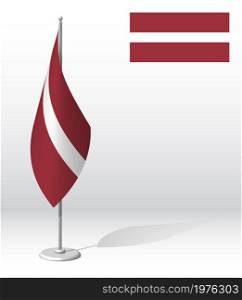 LATVIA flag on flagpole for registration of solemn event, meeting foreign guests. National independence day of LATVIA. Realistic 3D vector on white