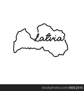 Latvia outline map with the handwritten country name. Continuous line drawing of patriotic home sign. A love for a small homeland. T-shirt print idea. Vector illustration.. Latvia outline map with the handwritten country name. Continuous line drawing of patriotic home sign